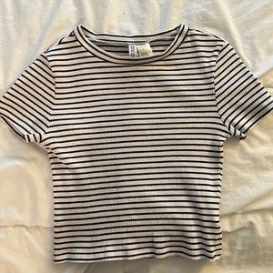 White and black striped crop top